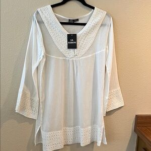 S.R. Fashions Ivory Lace Accent Tunic